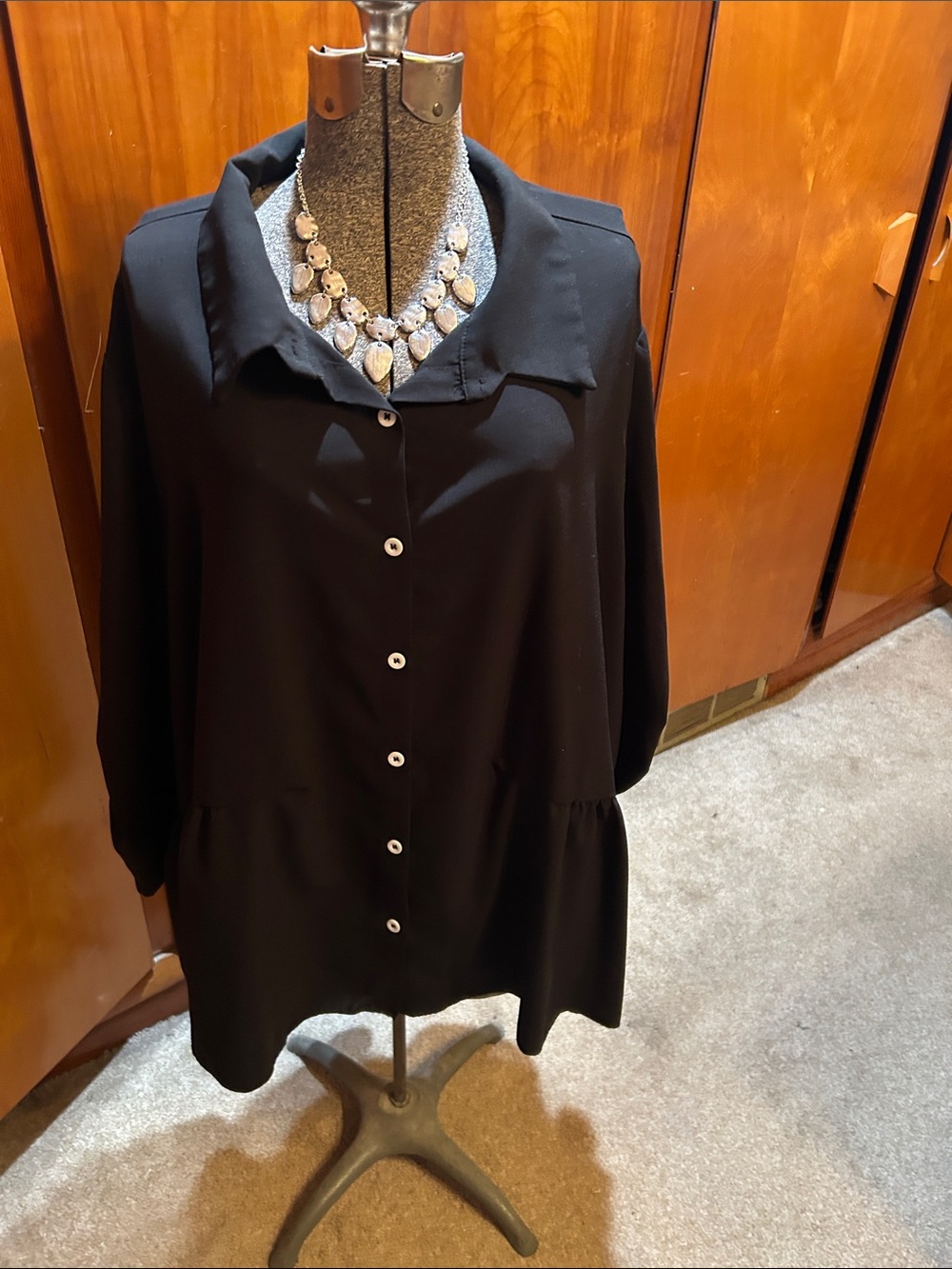 SHEIN Black Button-Front Peplum Blouse